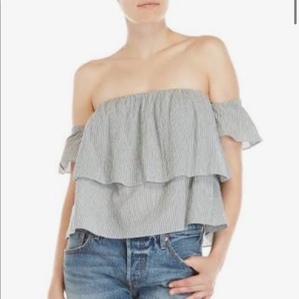 Lucky Brand Searsucker Pinstripe Off Shoulder Blouse size Large